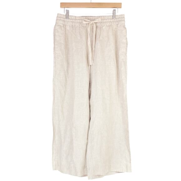 J. CREW 100% Linen Seaside Wide-Leg Cropped Pant in Oatmeal Beige Size M - Picture 1 of 8